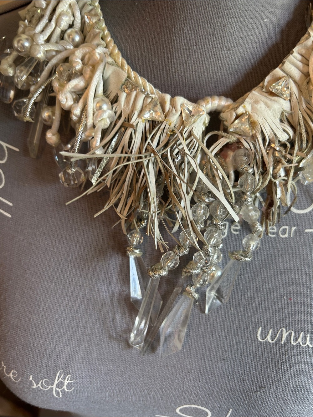 Handcrafted Ivory Statement Necklace with Crystal and Pearl Accents - Picture 16 of 16
